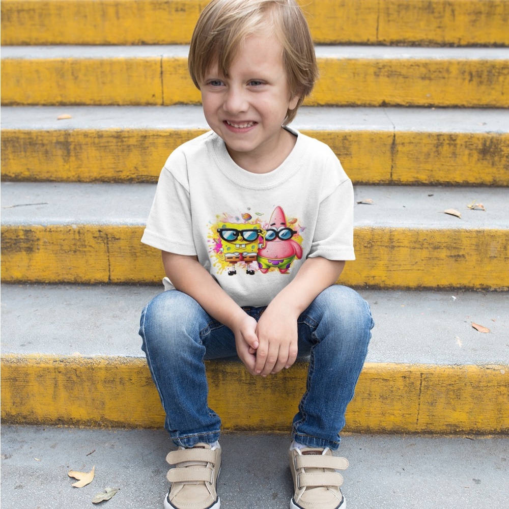 Kids White Graphic T-Shirt with Cartoon Characters